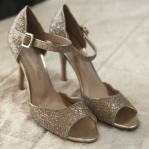 Sparkly Rose Gold Open Toed High Heels Size 7 1/2